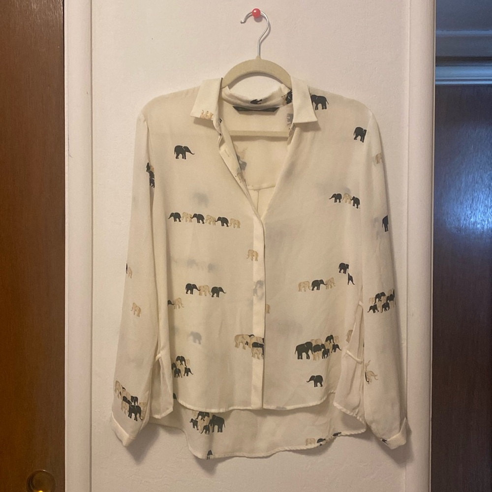 Zara Basic Elephant Print Button Up